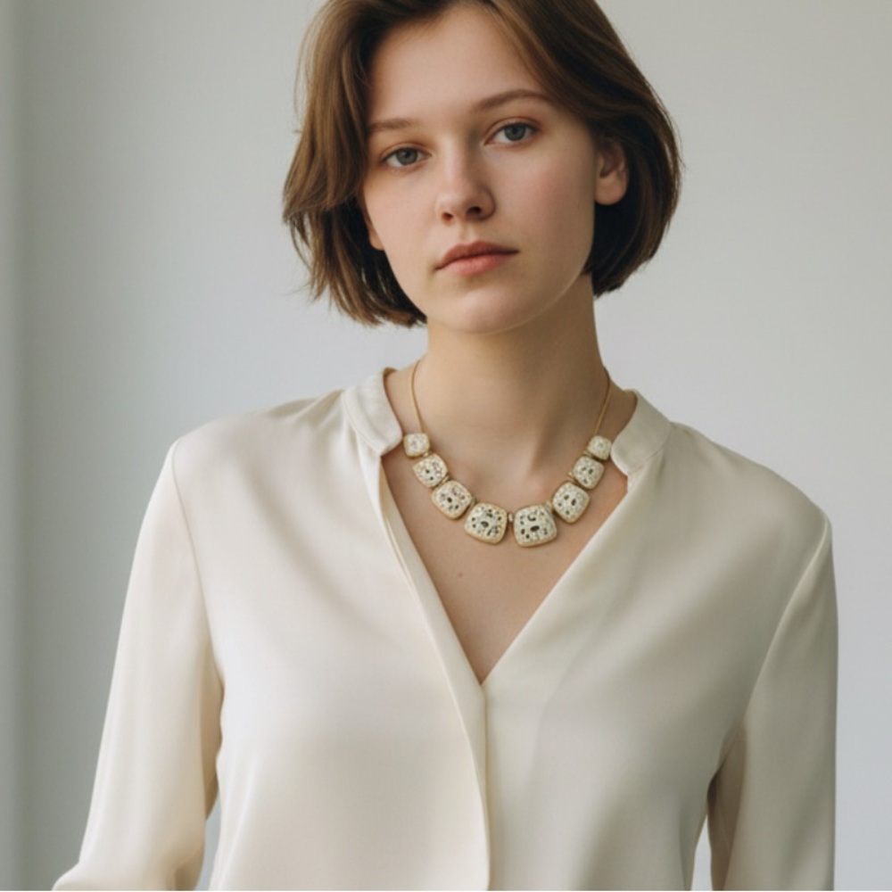Gold and Cream Statement Necklace - Designer Style